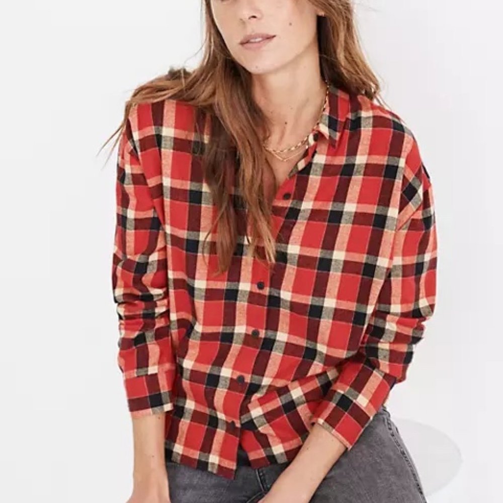 Madewell Flannel Westlake Shirt in Newfield Plaid Red Size Small S EUC I2375